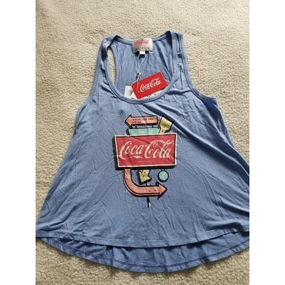 Wildfox x Coca Cola Think of Coke Racerback Tank in Pale Iris (Periwinkle) Sz M - Picture 3 of 7